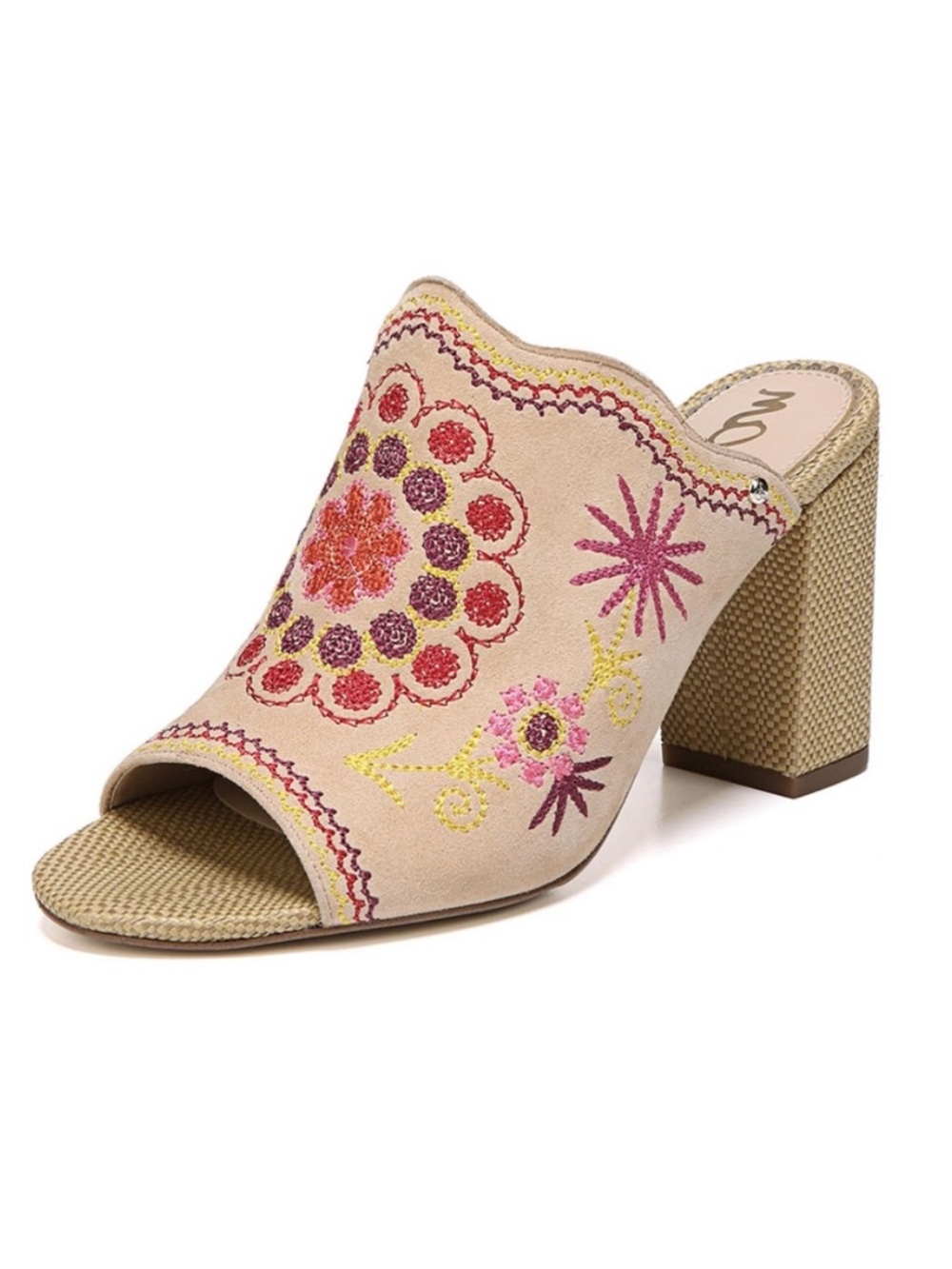 Sam Edelman Olive Embroidered Chunky Heel Slide Sandal Leather Boho Size 10 Pink